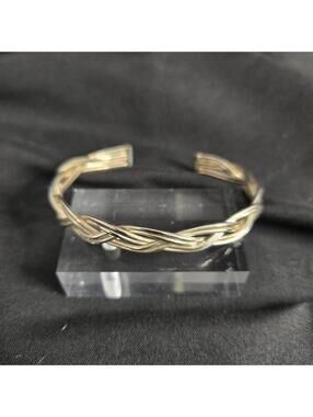 Sterling Silver Braided Cuff Bracelet 925 Italy Woven Twist Bangle Stacking